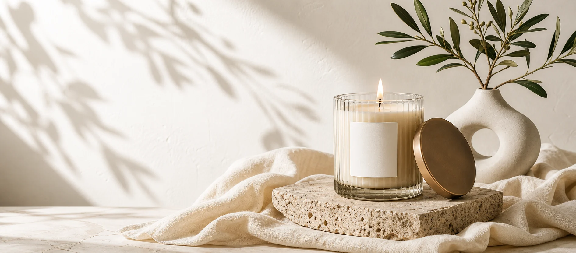 Bougie artisanale dans un decor naturel